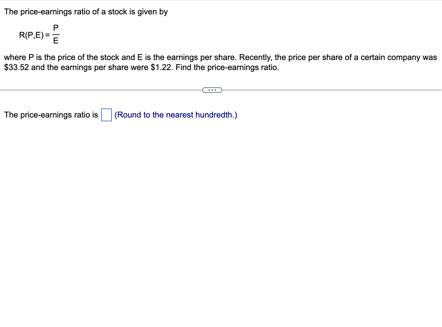 Solved The priceearnings ratio of a stock is given by