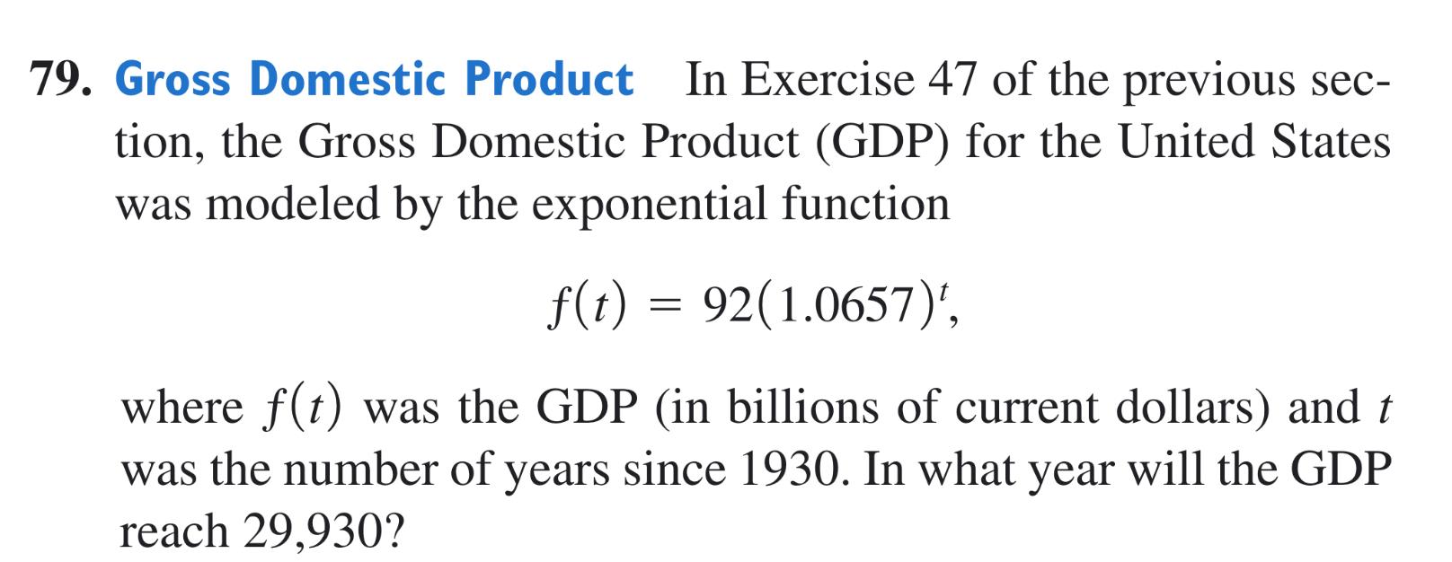 Solved Gross Domestic Product In Exercise 47 of the previous | Chegg.com
