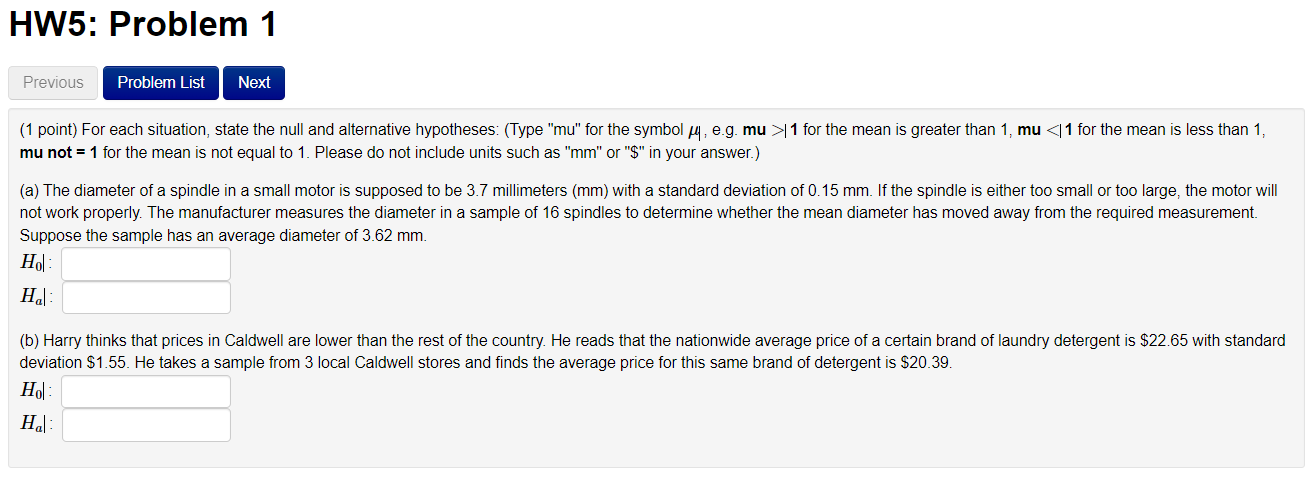 Solved HW5: Problem 1 Previous Problem List Next (1 point) | Chegg.com