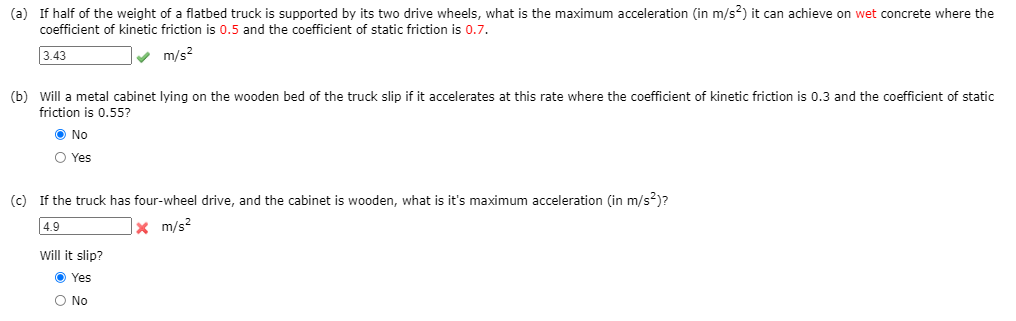 Solved (a) If half of the weight of a flatbed truck is | Chegg.com