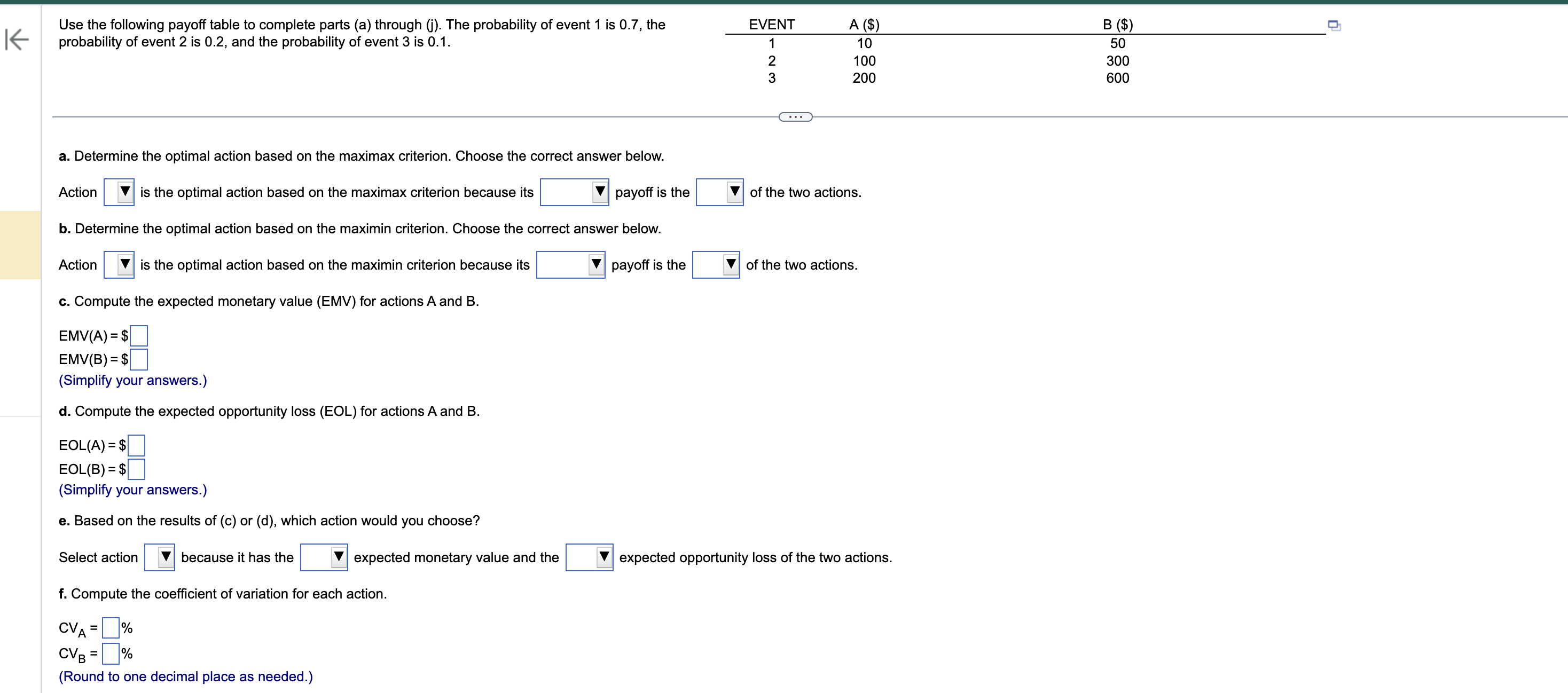Solved Use the following payoff table to ﻿complete parts (a) | Chegg.com