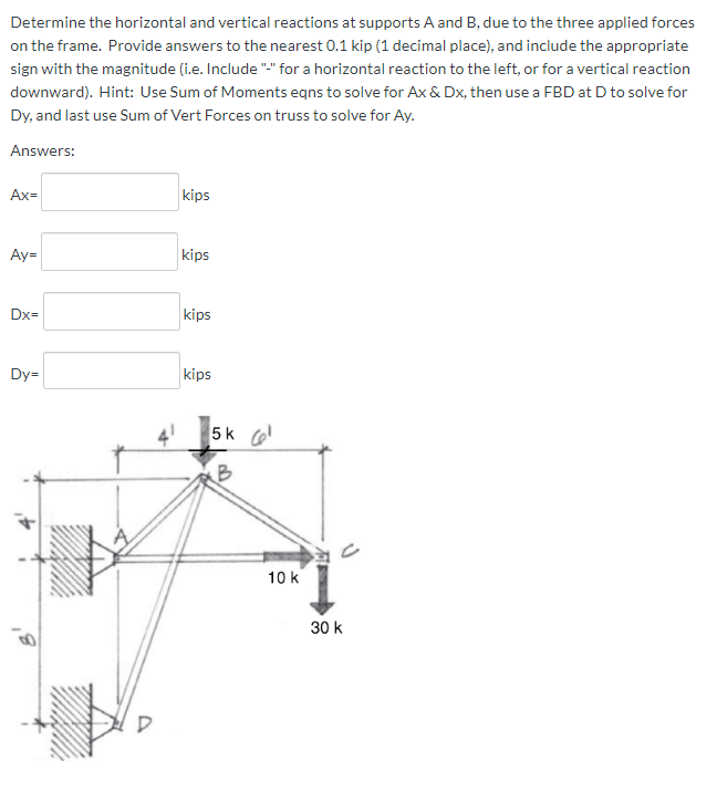 Solved Determine the horizontal and vertical reactions at | Chegg.com
