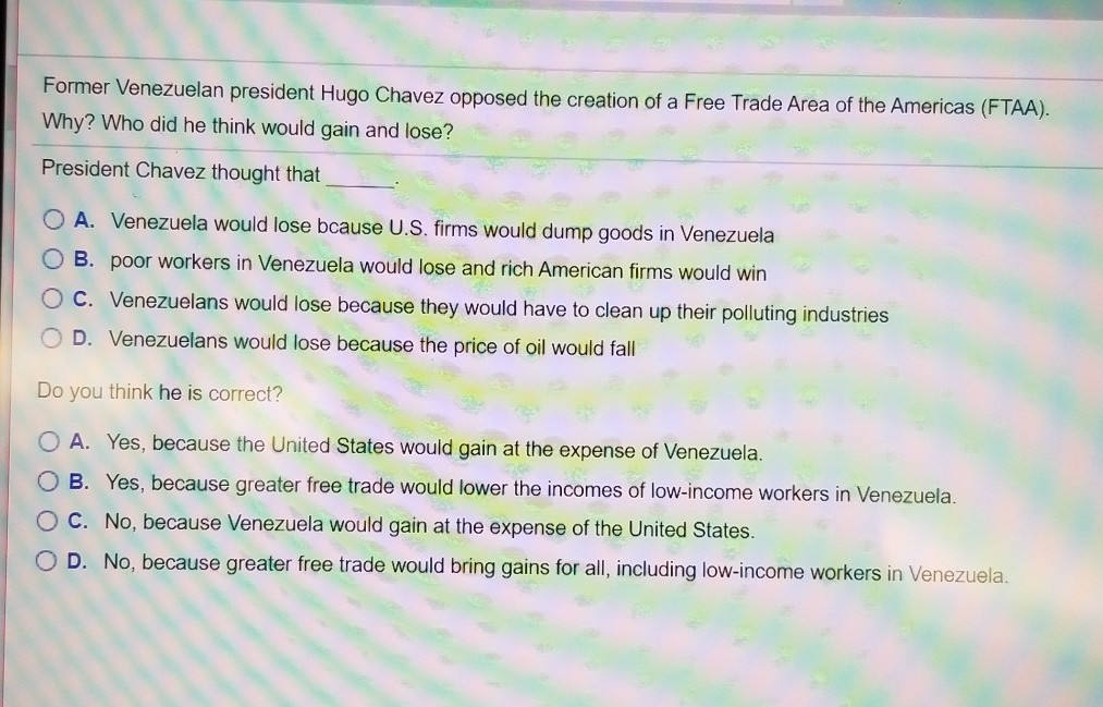 Solved Former Venezuelan president Hugo Chavez opposed the