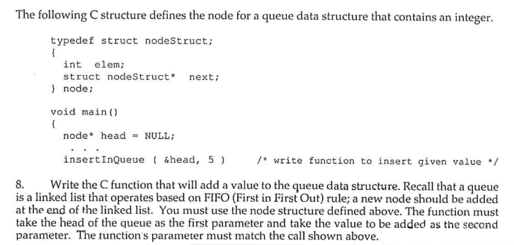 Solved The following C structure defines the node for a | Chegg.com