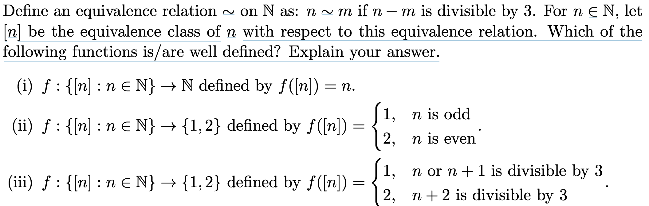Solved define an equivalence relation on n as n m if n chegg