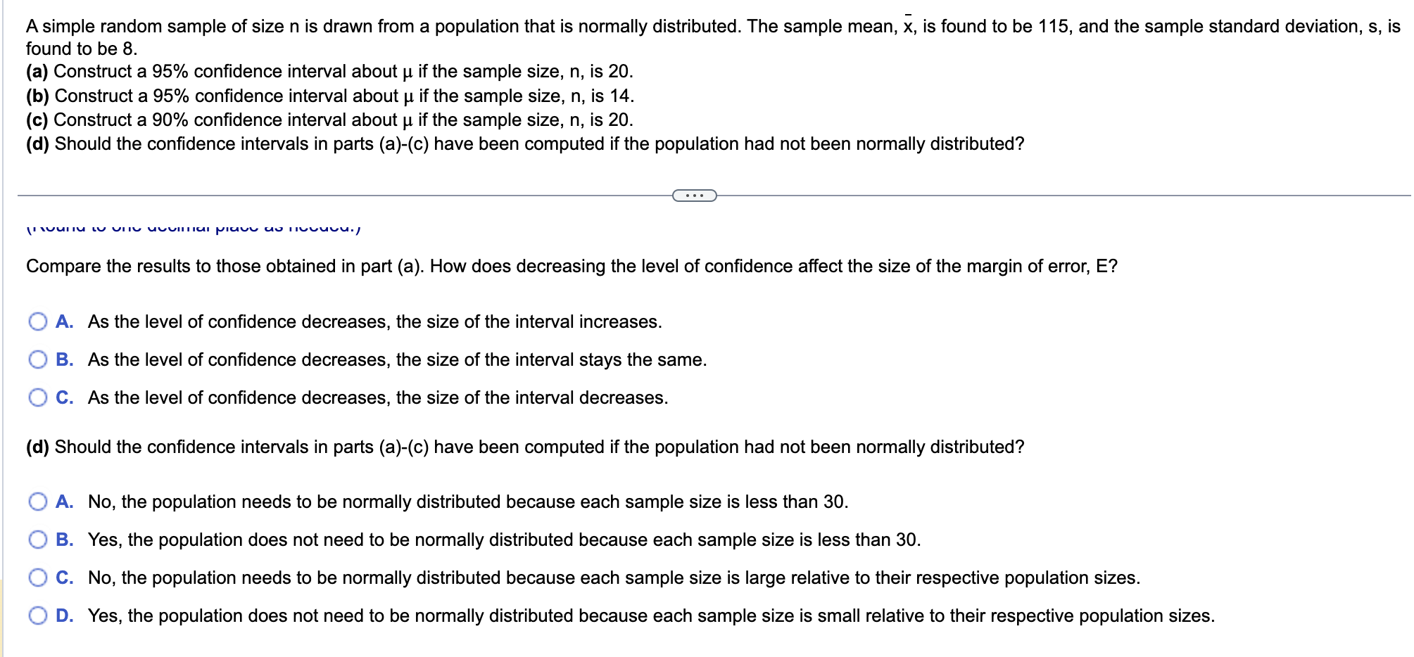 Solved A simple random sample of size n is drawn from a | Chegg.com