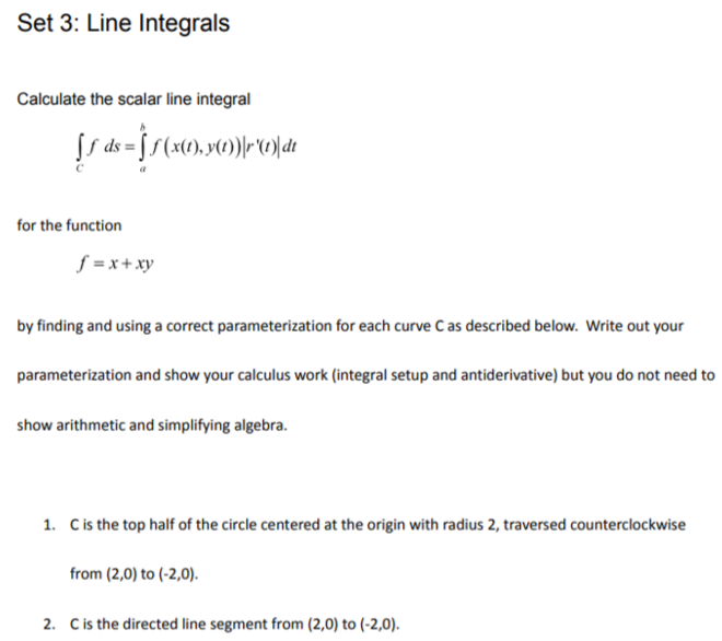 Solved Set 3 Line Integrals Calculate the scalar line