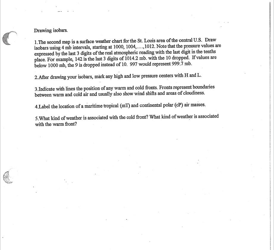 Solved Drawing isobars. 1. The second map is a surface | Chegg.com