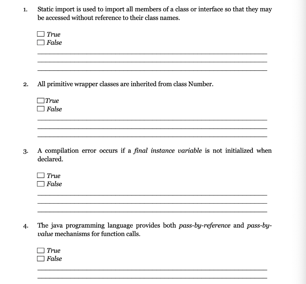 Solved 1. Static import is used to import all members of a | Chegg.com