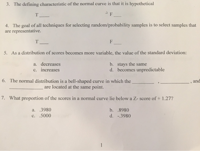 Solved 3. The defining characteristic of the normal curve is | Chegg.com