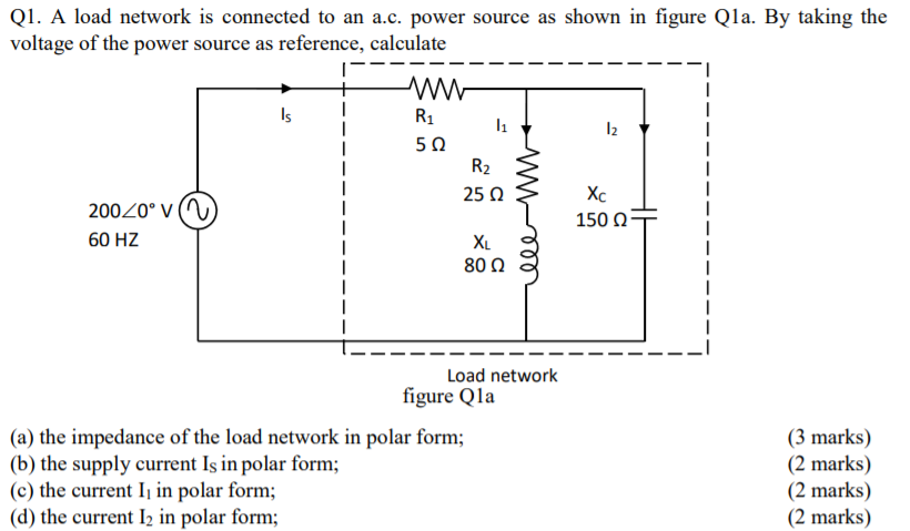 Solved Q1. A load network is connected to an a.c. power | Chegg.com