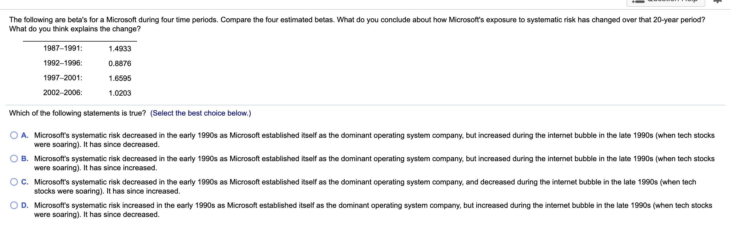 Solved The Following Are Beta's For A Microsoft During Four | Chegg.com