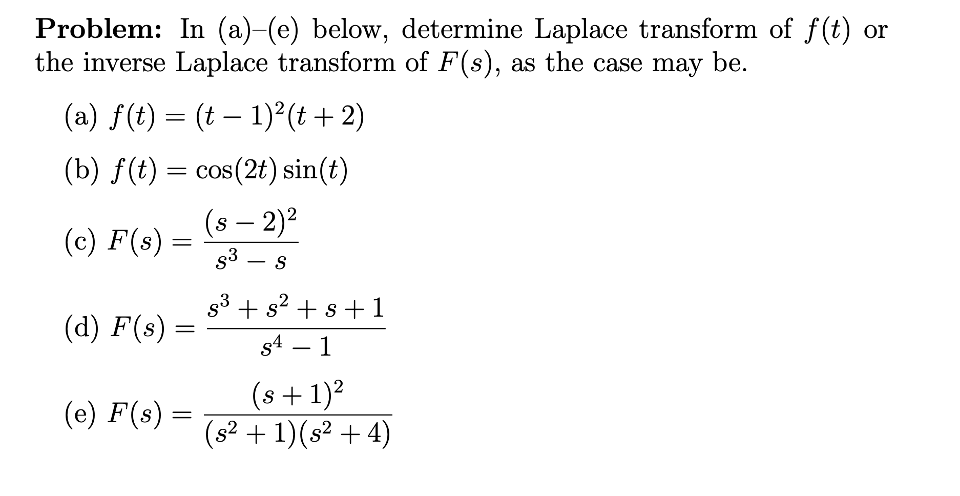 Solved Problem In A E Below Determine Laplace Trans Chegg Com