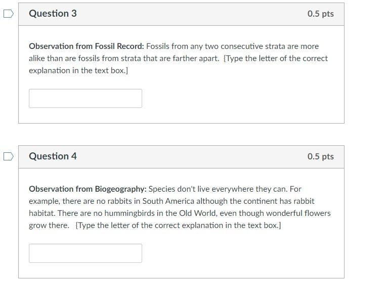 Solved D Question 1 0.5 Pts Observation From Fossil Record: | Chegg.com