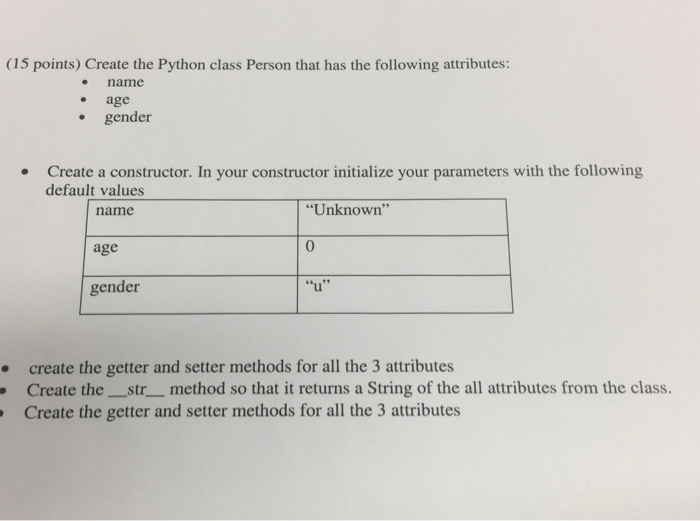 Solved (15 points) Create the Python class Person that has | Chegg.com
