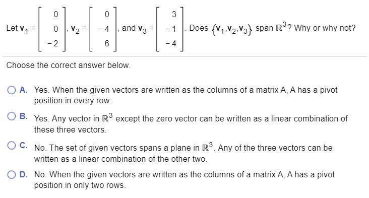 Solved 0 0 3 Let V1 0 V2 4 and V3 1 Does V1 V2 V3 span