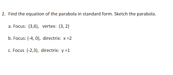 find focus of parabola in standard form