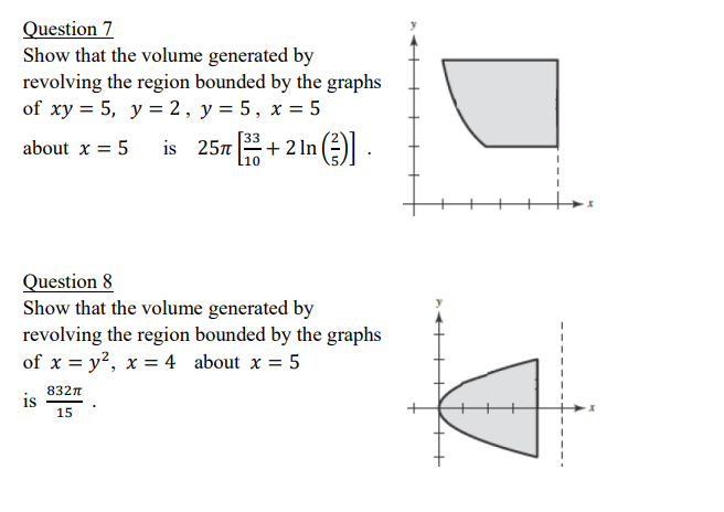 Solved Question 7 Show that the volume generated by | Chegg.com