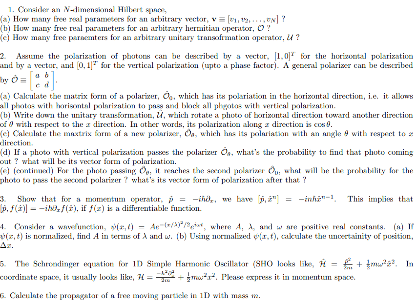 Solved 1 Consider An N Dimensional Hilbert Space A Ho Chegg Com