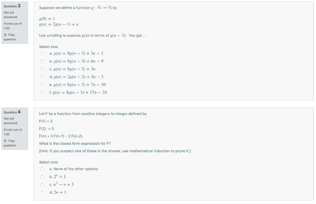 Solved Suppose We Define A Functiong N N By Question 3 Chegg Com