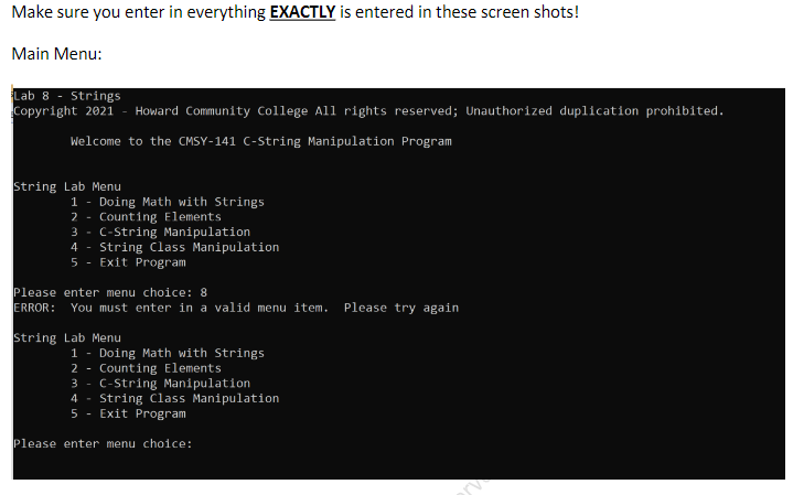 Solved Create a program that shows various c-string | Chegg.com