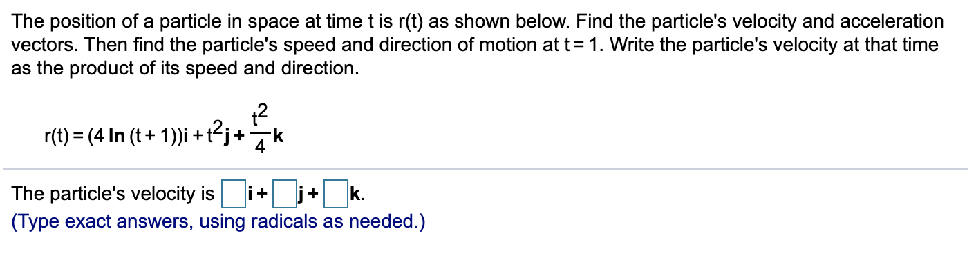 Solved The position of a particle in space at time t | Chegg.com