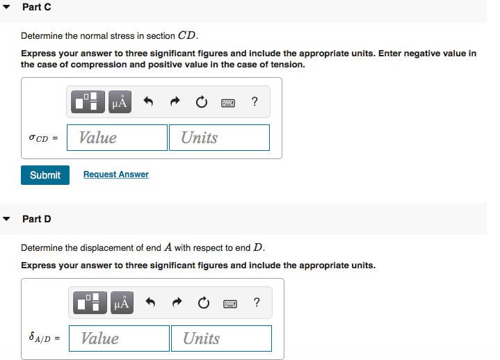 Solved Part A Determine the normal stress in section AB | Chegg.com