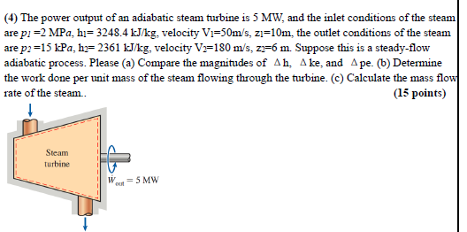 Solved (4) The power output of an adiabatic steam turbine is | Chegg.com