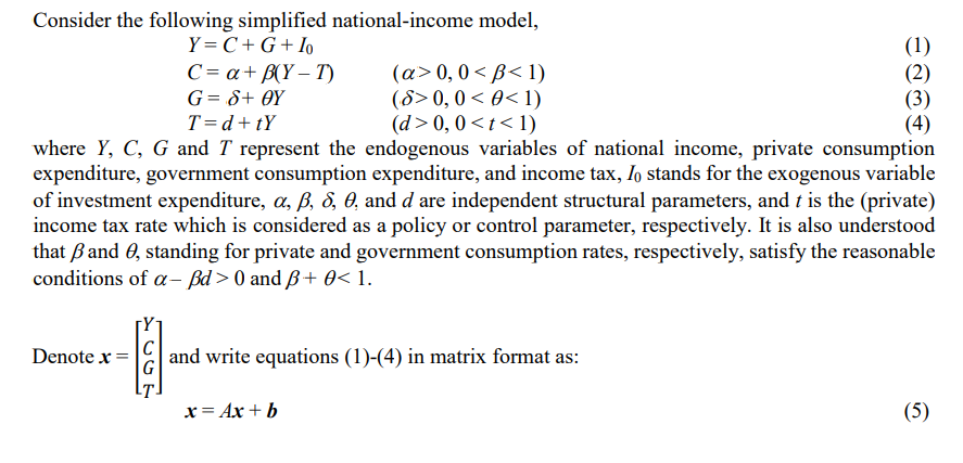 Solved Consider the following simplified national-income | Chegg.com