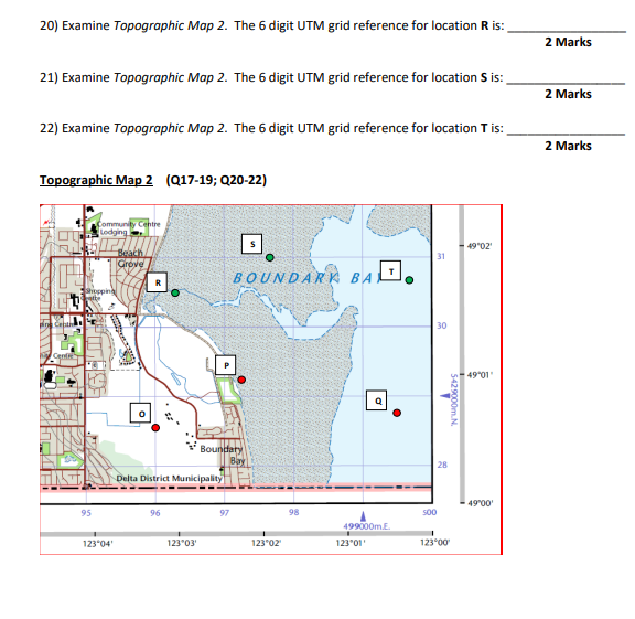 Solved 20) Examine Topographic Map 2. The 6 digit UTM grid | Chegg.com