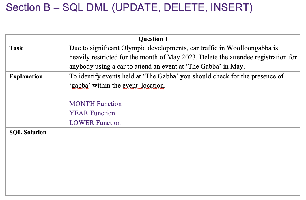 Solved Section B - SQL DML (UPDATE, DELETE, INSERT) | Chegg.com