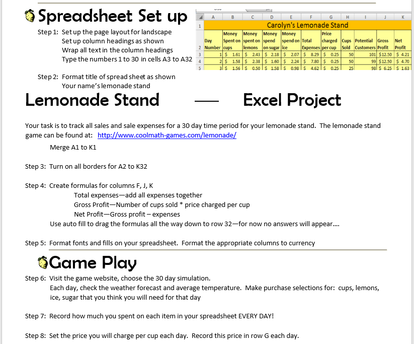 Spreadsheet Set Up Net Step 1