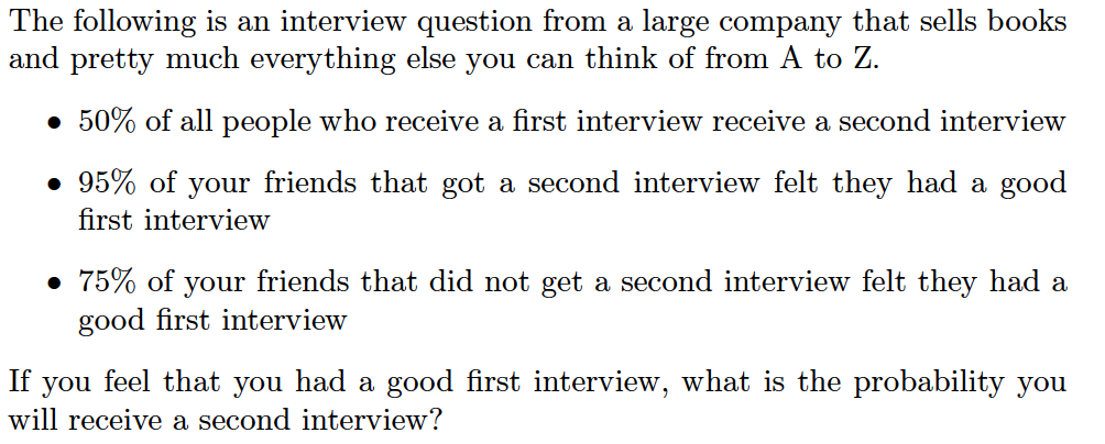 Solved The Following Is An Interview Question From A Large | Chegg.com