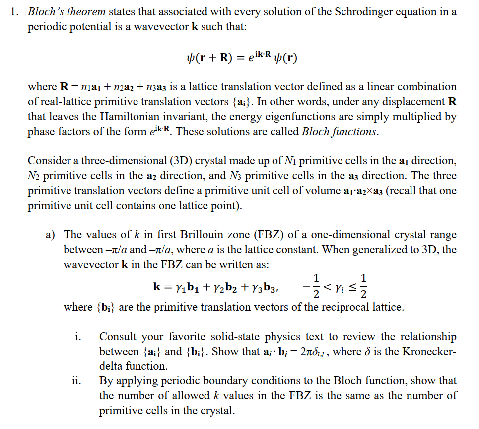 1 Bloch S Theorem States That Associated With Eve Chegg Com