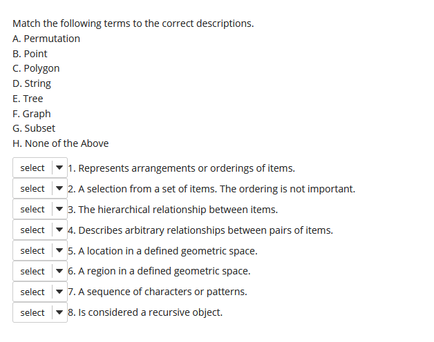 Solved Match the following terms to the correct | Chegg.com