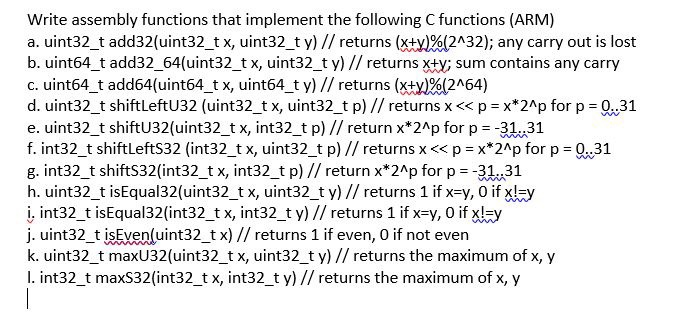 Solved Write assembly functions that implement the following | Chegg.com