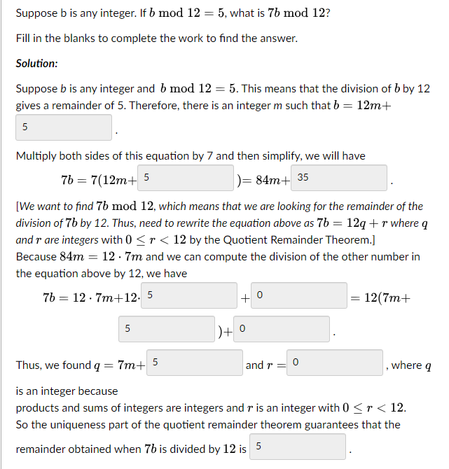 Solved Suppose B Is Any Integer. If Bmod12=5, What Is | Chegg.com