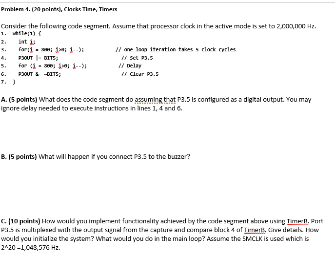 Solved Problem 4. (20 points), Clocks Time, Timers 2. 3. | Chegg.com