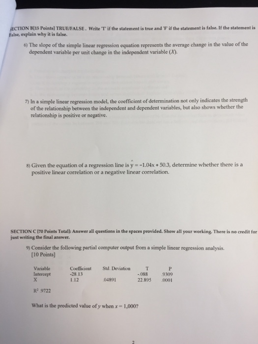 Solved The slope of the simple linear regression equation | Chegg.com