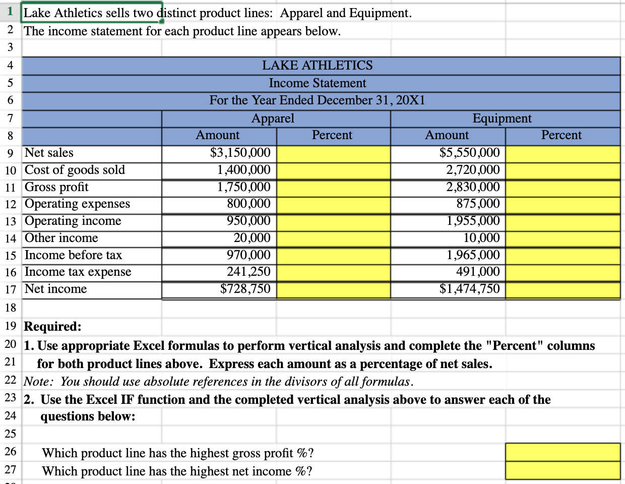 Solved Lake Athletics has provided you with the