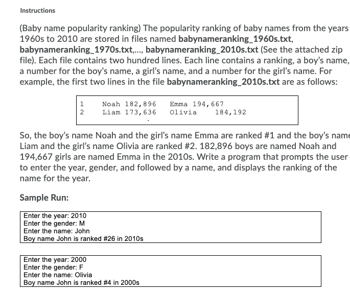 Solved Instructions (Baby Name Popularity Ranking) The | Chegg.com