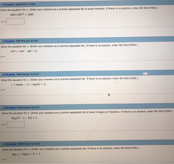 Solved 1.53 points TAMUPPP2 1.10.004 Solve the equation for | Chegg.com