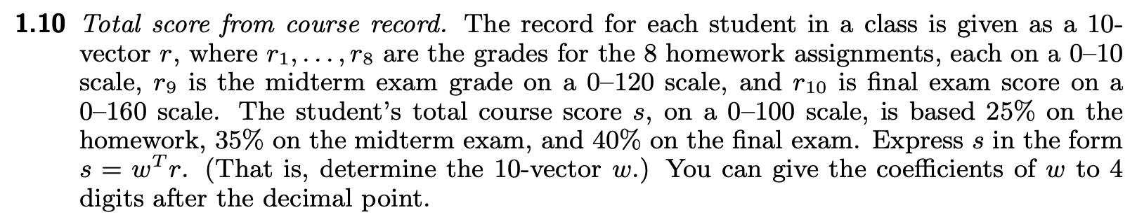 Solved .10 Total score from course record. The record for | Chegg.com
