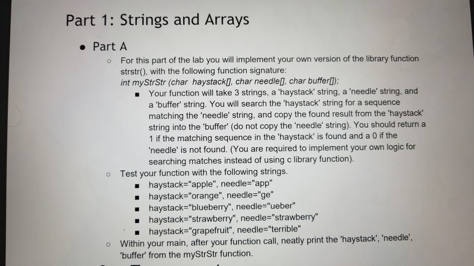 Solved Part 1: Strings and Arrays Part A For this part of | Chegg.com