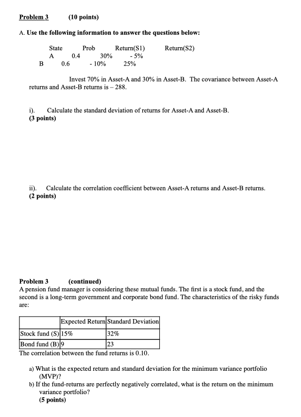 Problem 3 (10 points) A. Use the following | Chegg.com