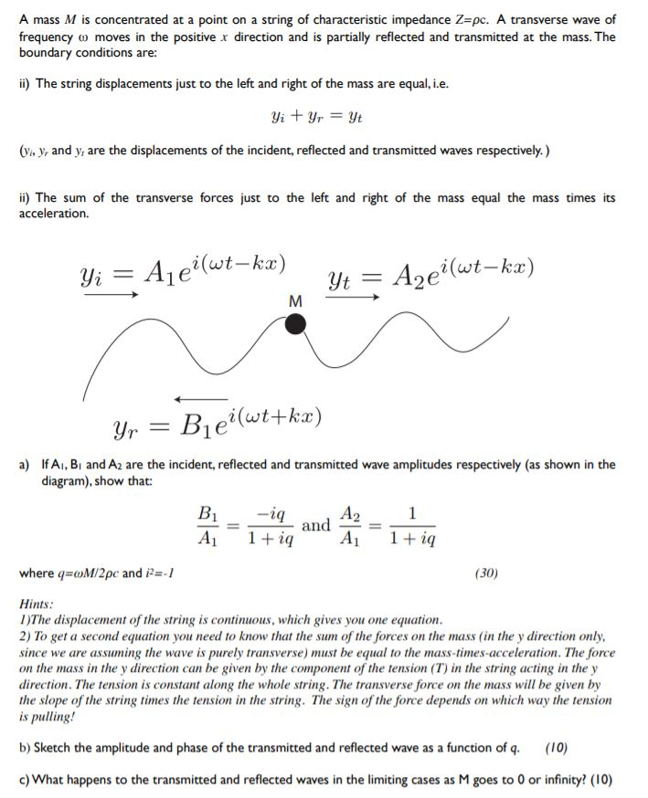 A Mass M Is Concentrated At A Point On A String Of Chegg Com