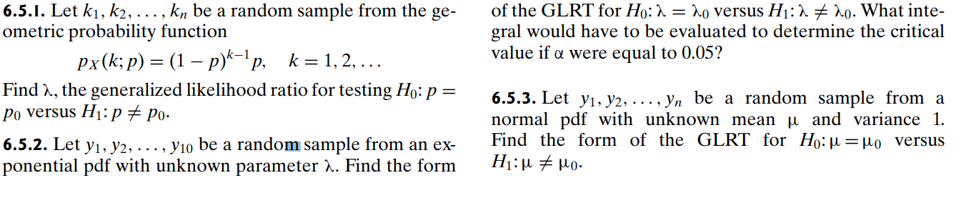 Solved 6.5.I. Let k1,k2,…,kn be a random sample from the | Chegg.com