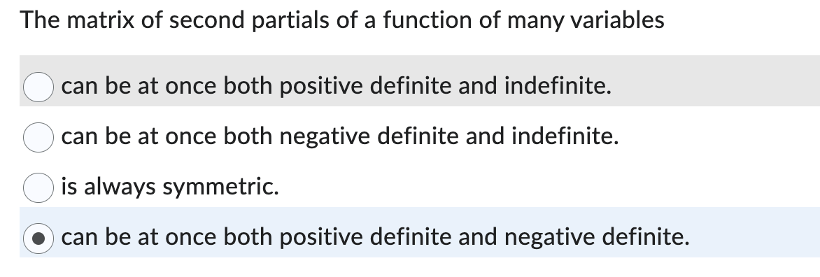 Solved The matrix of second partials of a function of many | Chegg.com