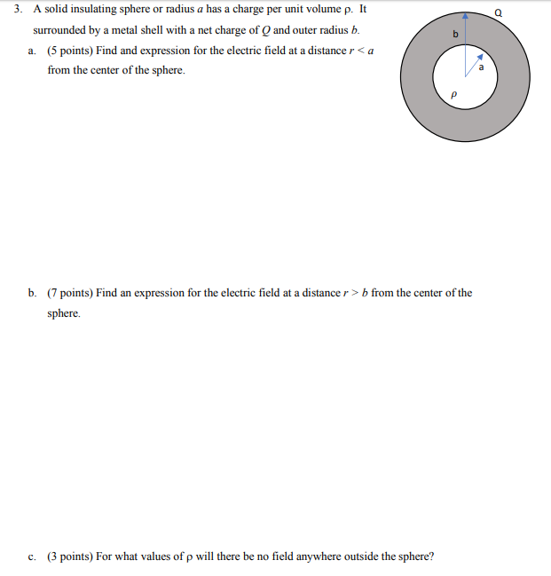 Solved 3. A Solid Insulating Sphere Or Radius A Has A Charge | Chegg.com