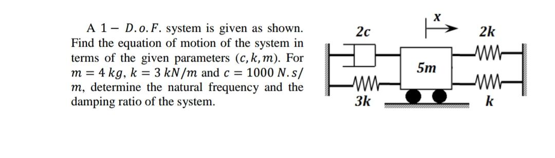 Solved 2c 2k M A 1- D.O.F. system is given as shown. Find | Chegg.com